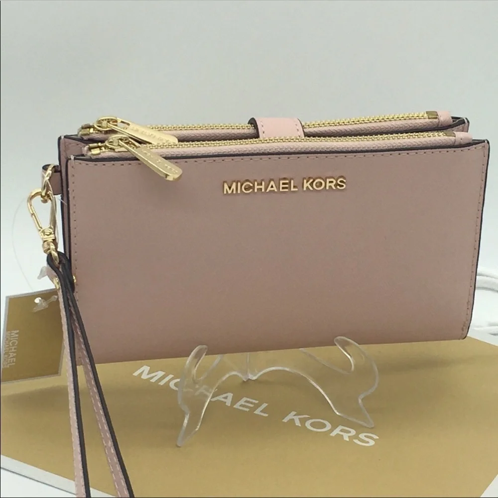 MICHAEL KORS LG DOUBLE ZIP WRISTLET BLOSSOM POWDER BLUSH NWT